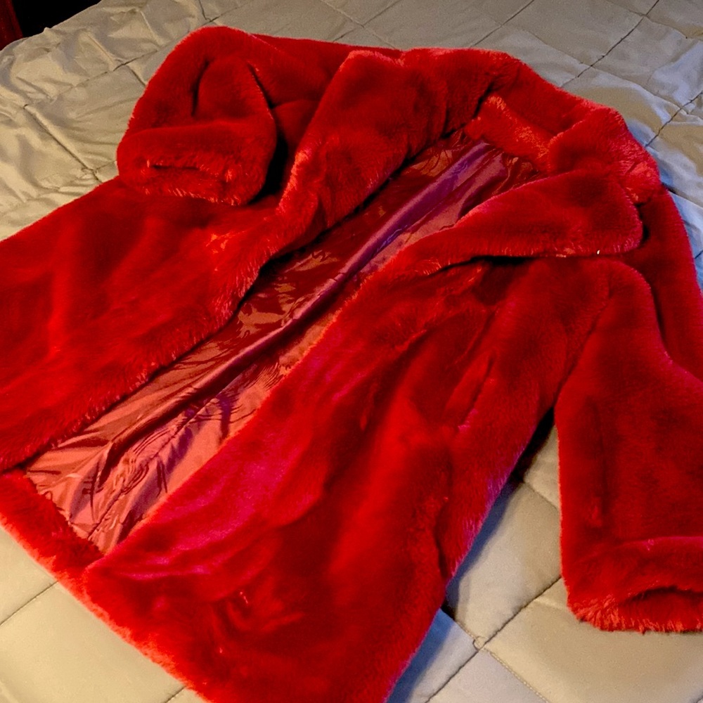 NEW Medium red faux fur coat
